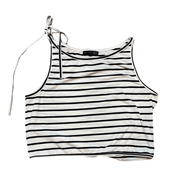Dazy Striped Black and White Crop Top Spaghetti Strap Tank w/ Bow - Picture 1 of 6